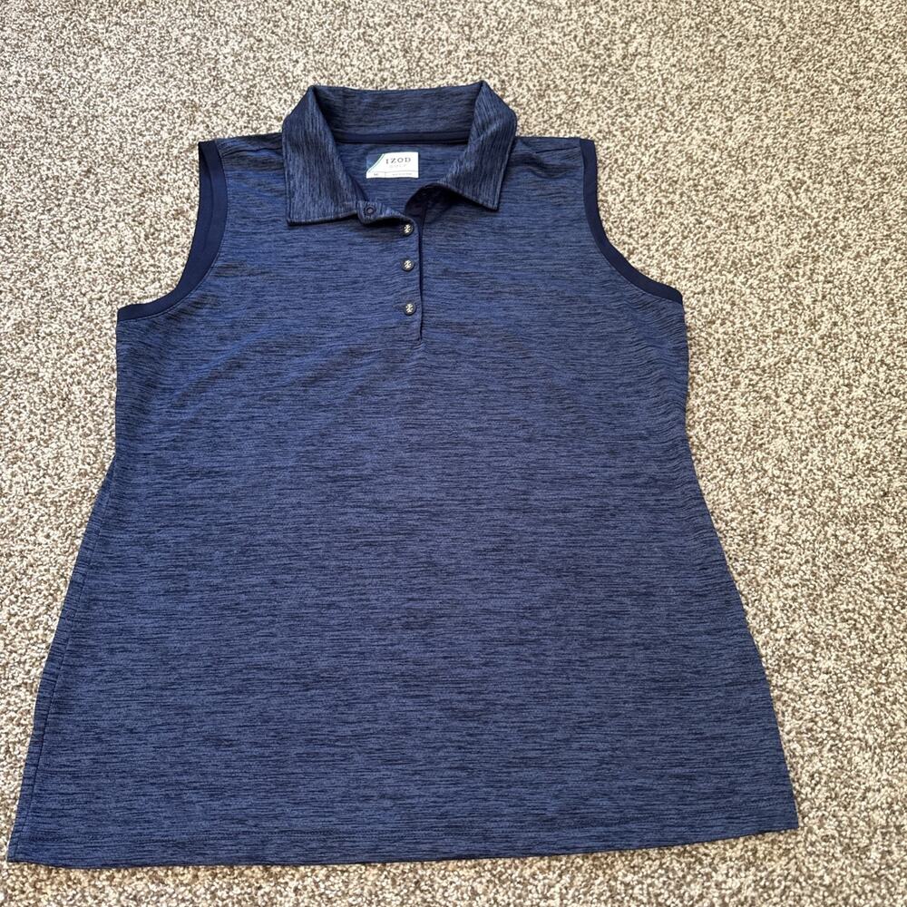 Izod Golf Women's M Sleeveless Collared Tank Top Heathered Dark Blue 1/4 Button